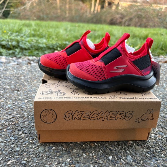 Brand New! Red, toddler boy, slip on Skechers - Picture 2 of 7